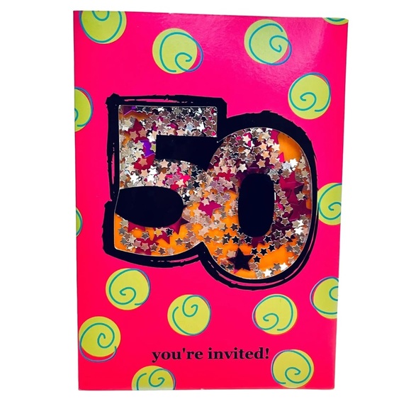 Vintage Y2K 2000s 50th Birthday Party Invitations Black Pink Sequins Plus Eraser - Picture 11 of 15